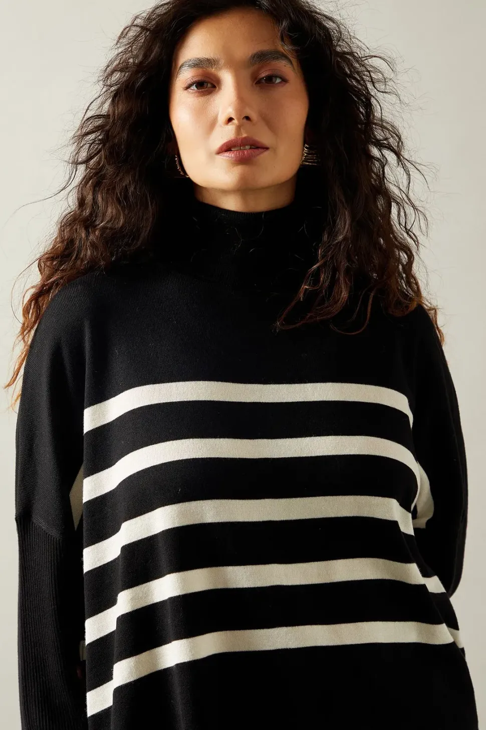 Colour Block Striped Poncho