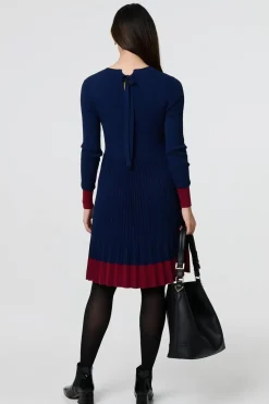 Colour Block Tie Neck Short Jumper Dress
