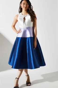 Colour Block Twill Belted Dress