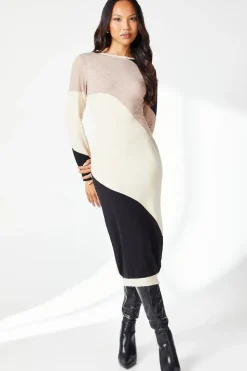Colourblock Wave Knitted Midi Dress