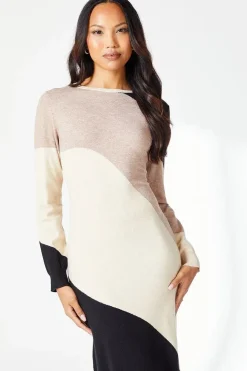 Colourblock Wave Knitted Midi Dress