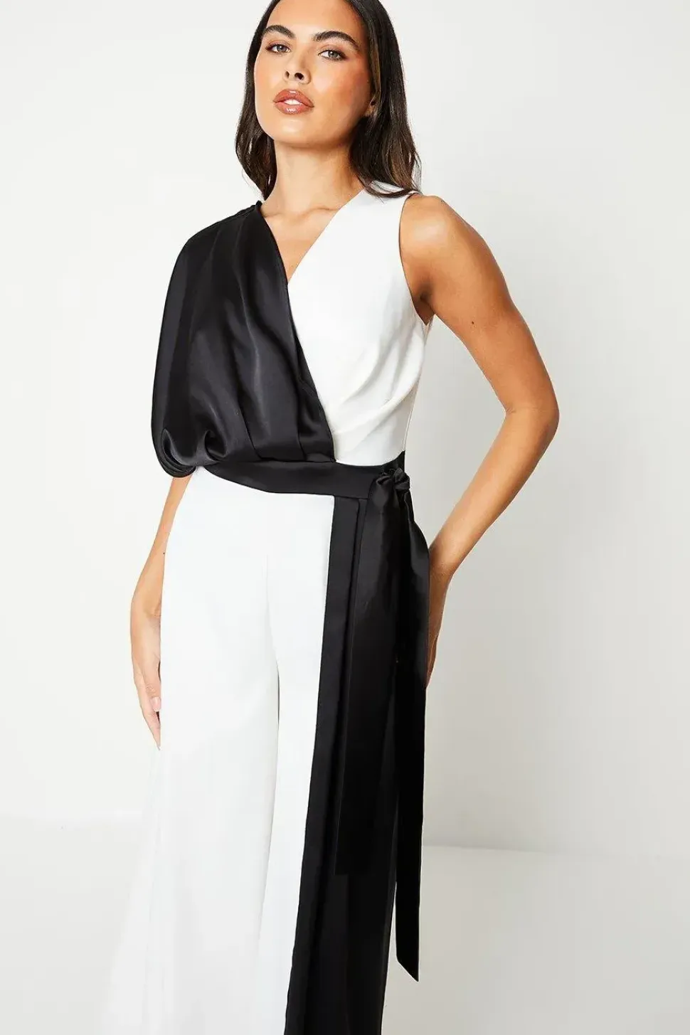 Colour Block Wrap Waist Satin Jumpsuit