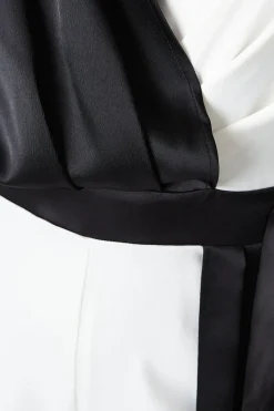Colour Block Wrap Waist Satin Jumpsuit