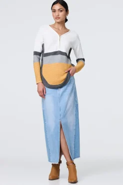 Colour Block Zip Detail V-Neck Jumper