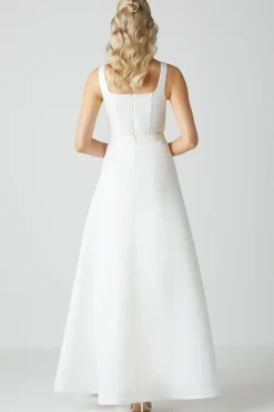 Column Satin Bridal Dress With Removable Belt Train