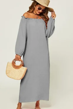 Comfy Bardot Frill Detail Maxi Dress
