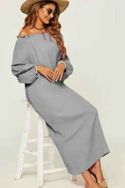 Comfy Bardot Frill Detail Maxi Dress