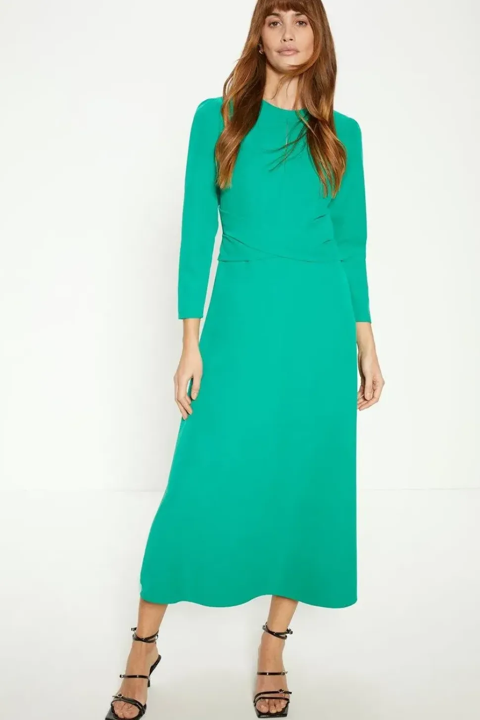 Compact Crepe Cross Front Midi Dress