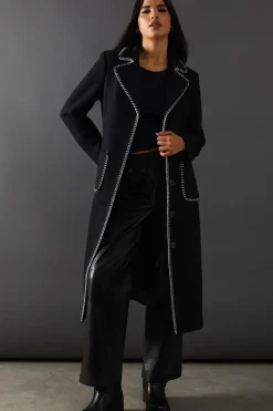 Contrast Button Through Coat
