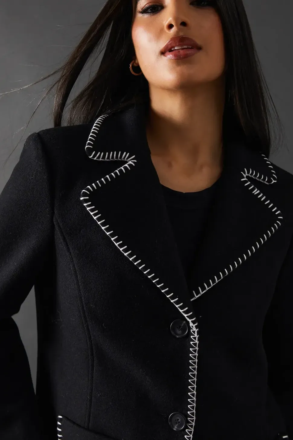 Contrast Button Through Coat