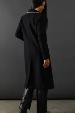 Contrast Button Through Coat
