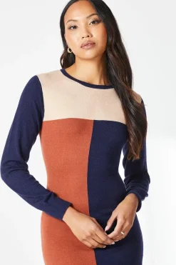 Contrast Colourblock Knitted Midi Dress