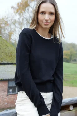 Contrast Edge Balloon Sleeve Knitted Jumper