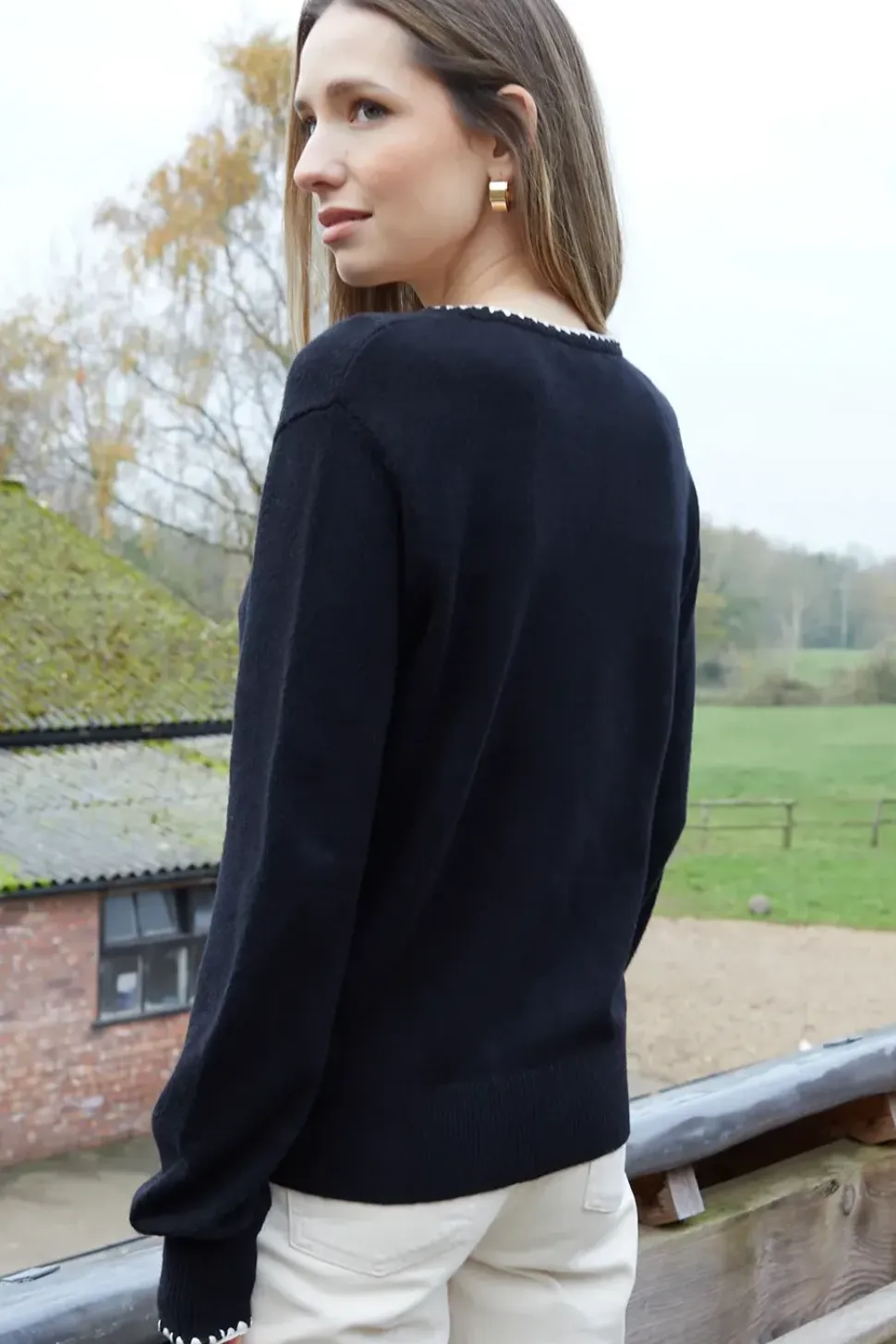 Contrast Edge Balloon Sleeve Knitted Jumper