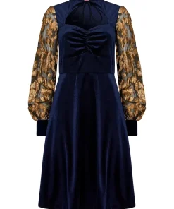 Contrast Embroidered Sleeve Velour Dress