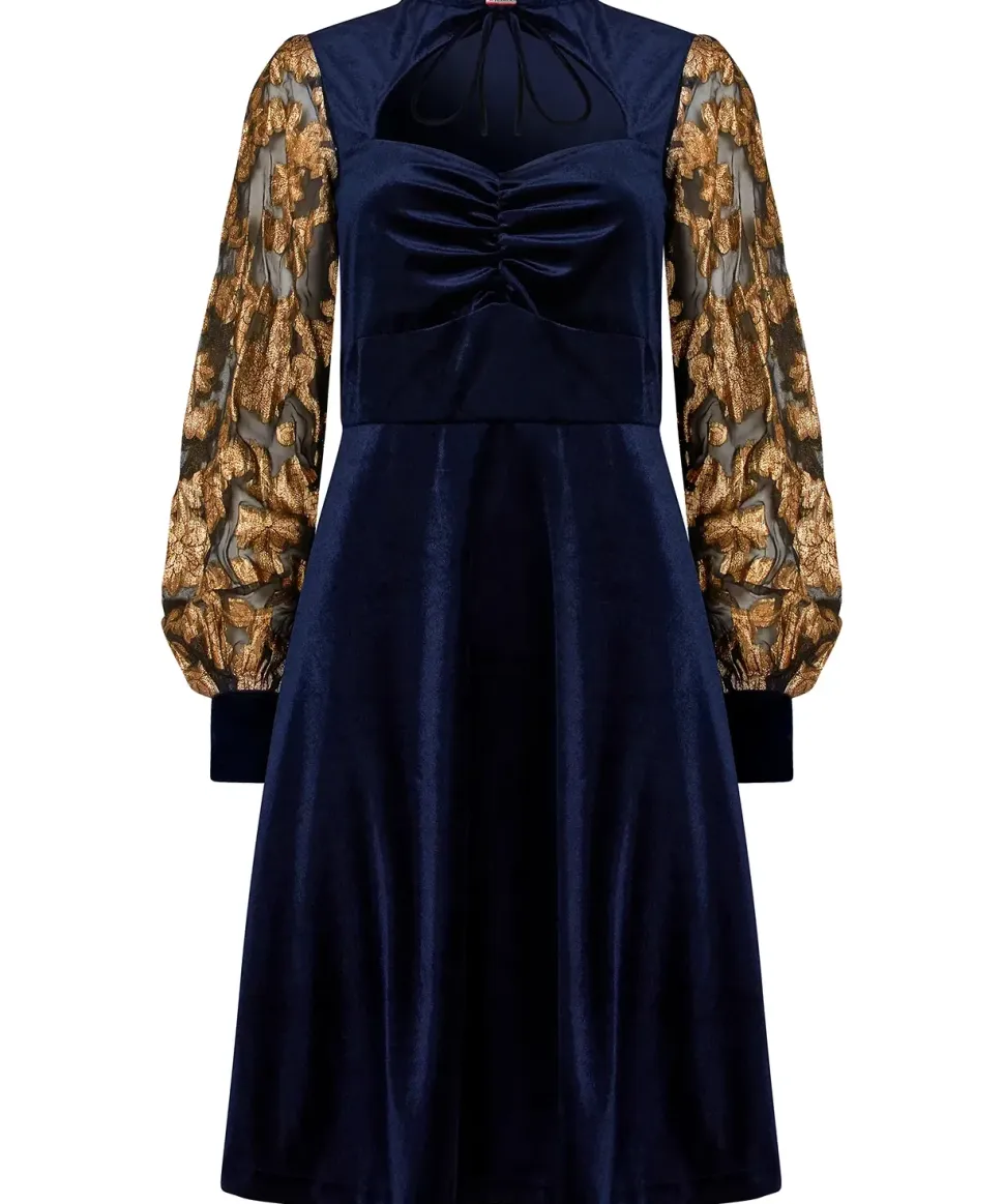 Contrast Embroidered Sleeve Velour Dress