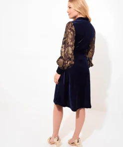 Contrast Embroidered Sleeve Velour Dress