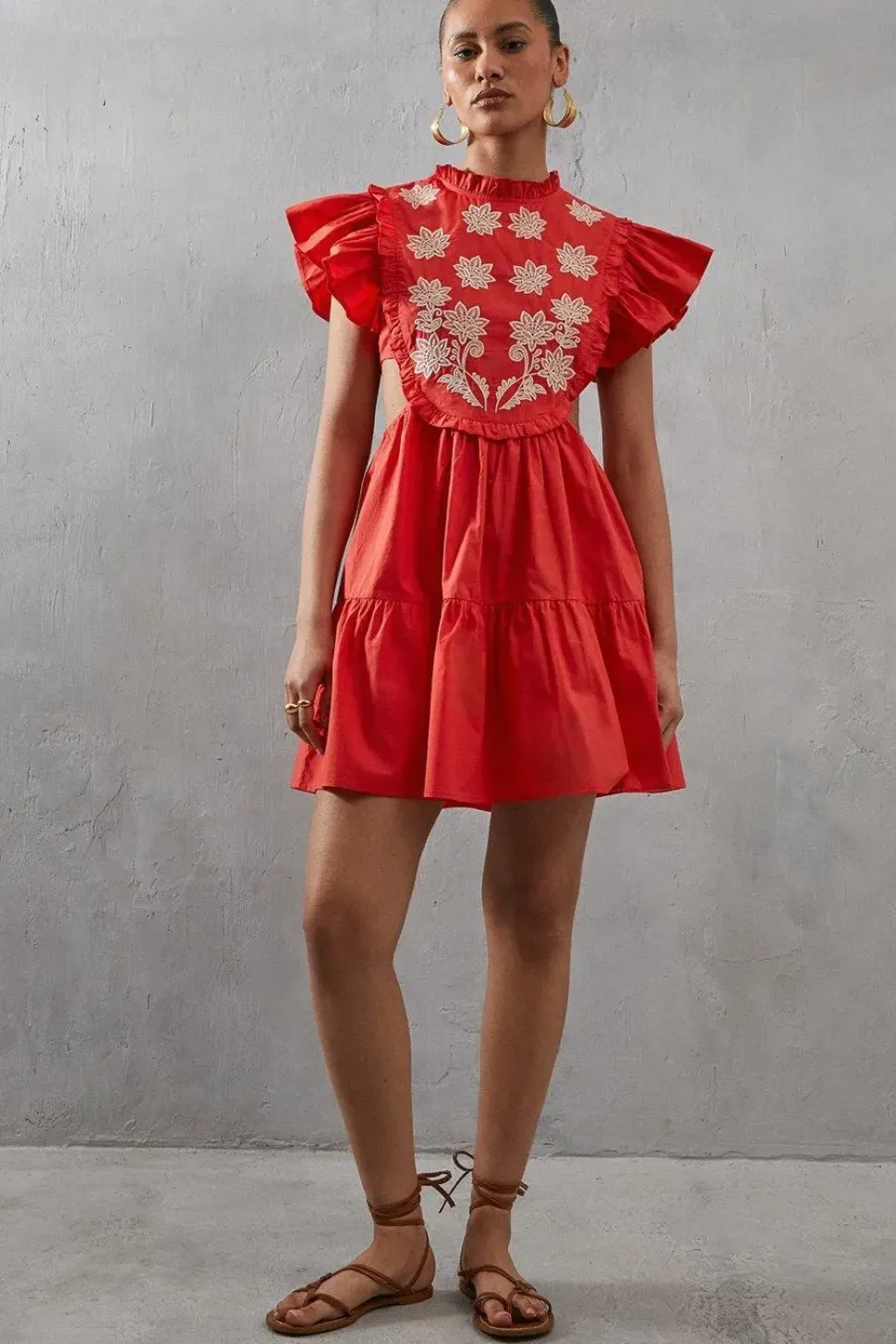 Contrast Embroidery Floral Mini Tunic Dress