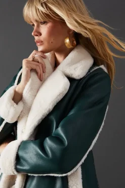 Contrast Faux Leather Edge To Edge Aviator Jacket
