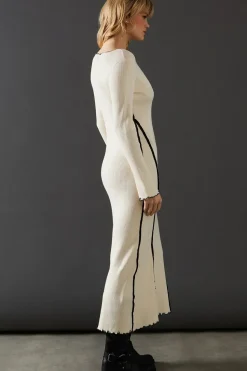 Contrast Frill Edge Rib Maxi Dress