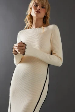 Contrast Frill Edge Rib Maxi Dress
