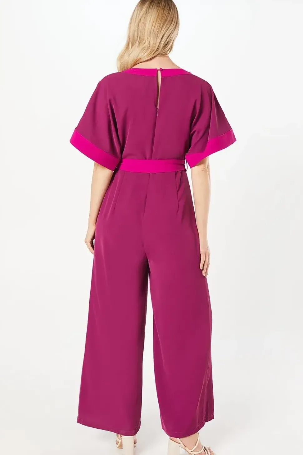 Contrast Kimono Sleeve Belted Jumpsuit