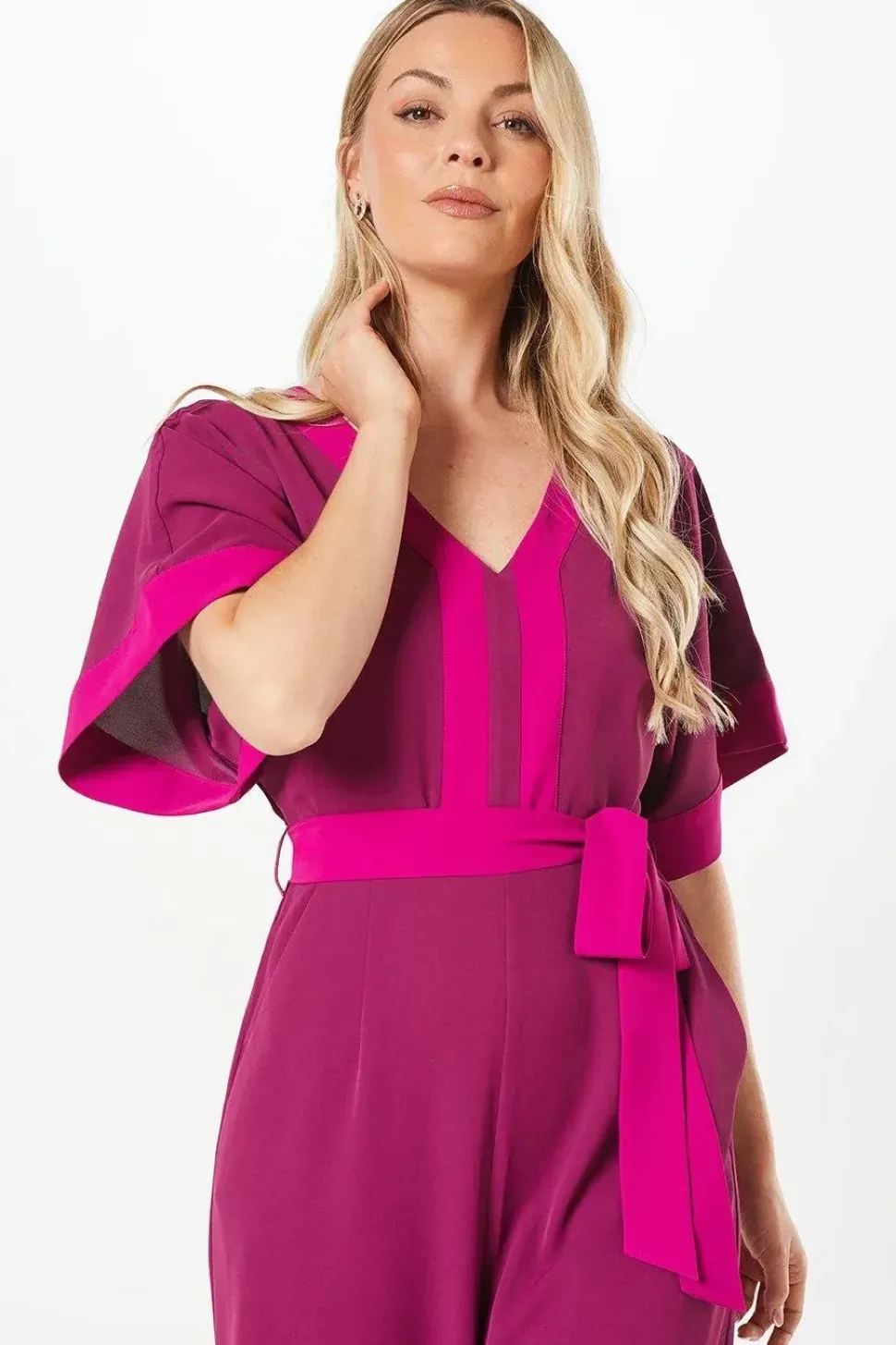 Contrast Kimono Sleeve Belted Jumpsuit