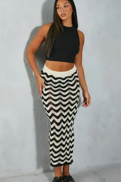 Contrast Knit Maxi Column Skirt