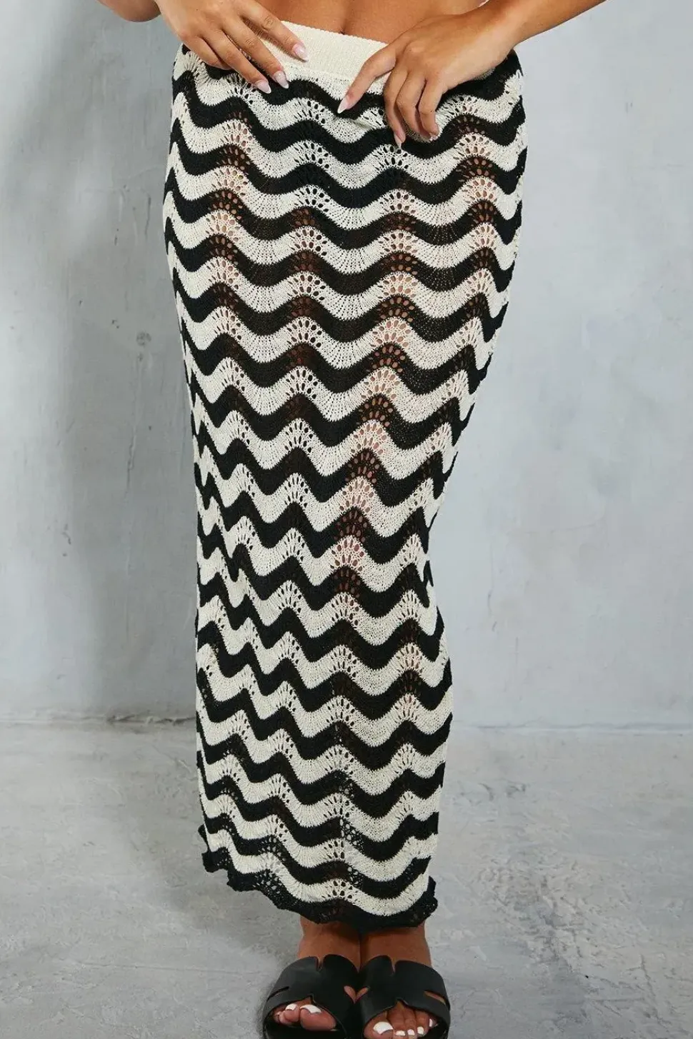 Contrast Knit Maxi Column Skirt