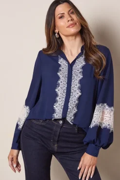 Contrast Lace Trim Georgette Blouse
