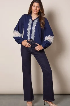 Contrast Lace Trim Georgette Blouse