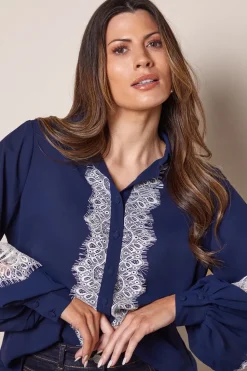 Contrast Lace Trim Georgette Blouse