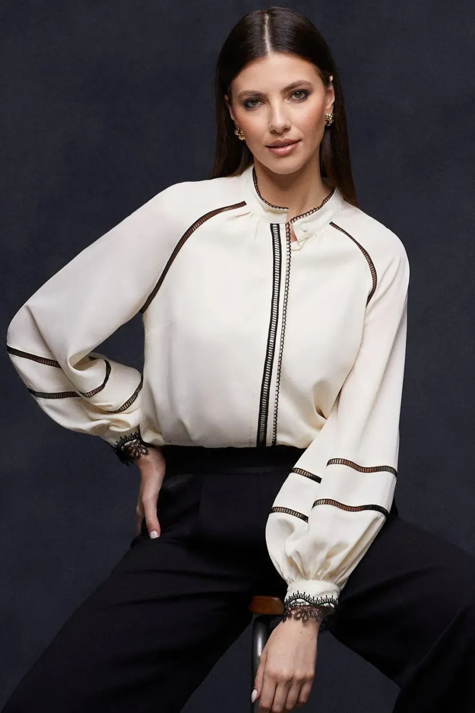 Contrast Ladder Trim Blouse