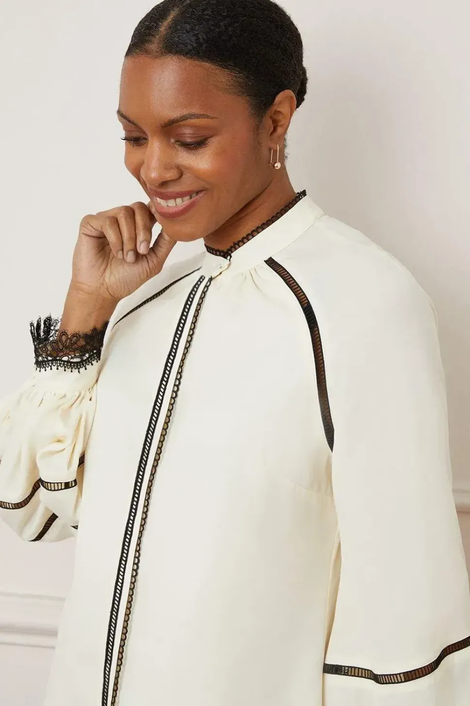 Contrast Ladder Trim Blouse