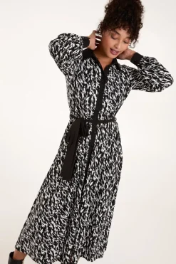 Contrast Midi Shirt Belted Dress