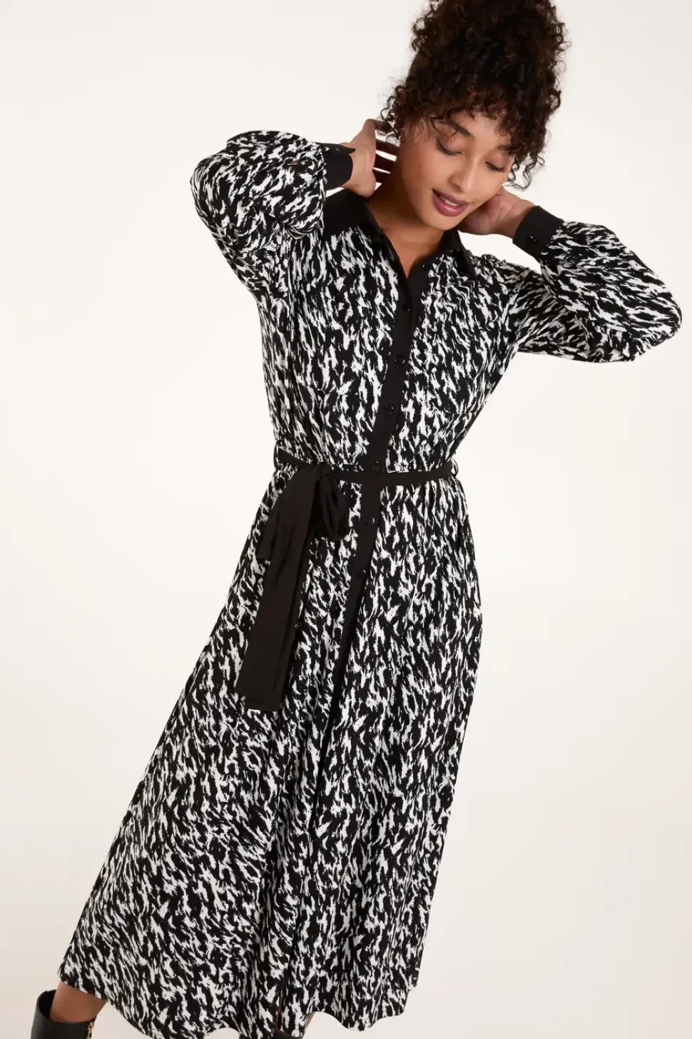 Contrast Midi Shirt Belted Dress