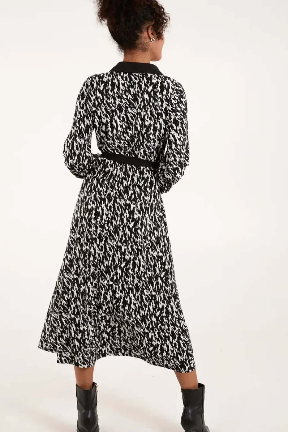 Contrast Midi Shirt Belted Dress