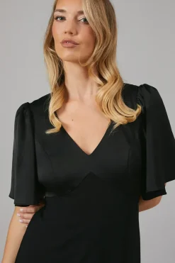 Contrast Satin Angel Sleeve Open Back Bridesmaid Dress