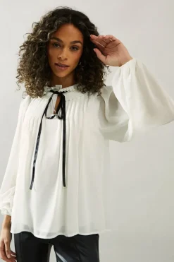 Contrast Satin Trim Georgette Blouse