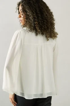 Contrast Satin Trim Georgette Blouse