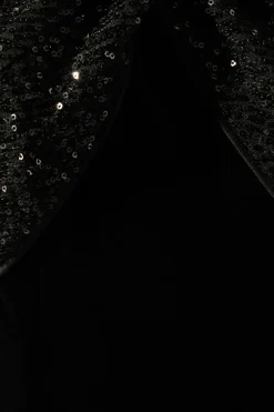 Contrast Sequin Cross Neck Bow Velvet Black Maxi Dress