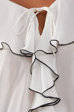 Contrast Stitch Ruffle Flared Sleeve Blouse