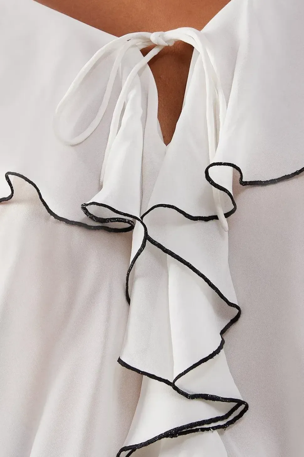 Contrast Stitch Ruffle Flared Sleeve Blouse