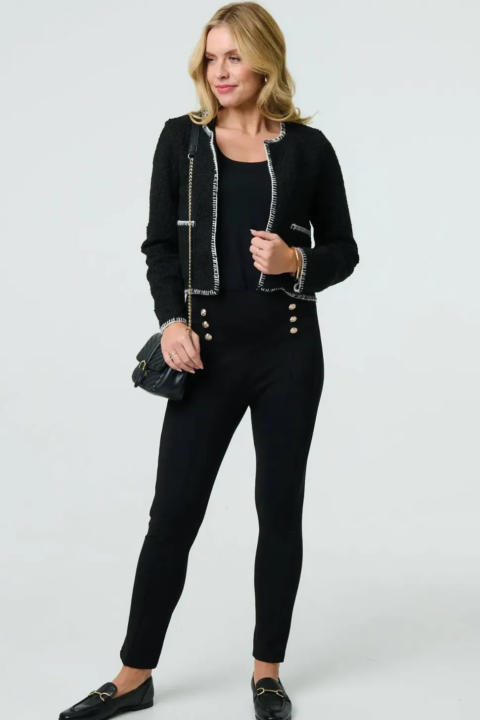 Contrast Stitch Trim Cropped Jacket