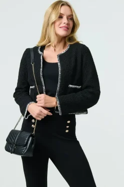Contrast Stitch Trim Cropped Jacket