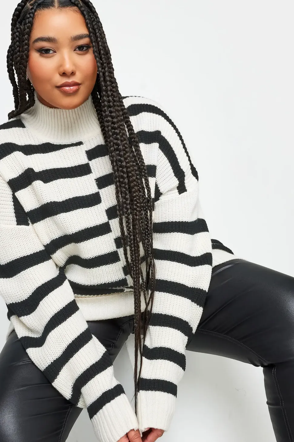 Contrast Stripe Turtle Neck Jumper