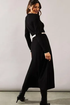Contrast Tie Waist Knitted Midi Dress