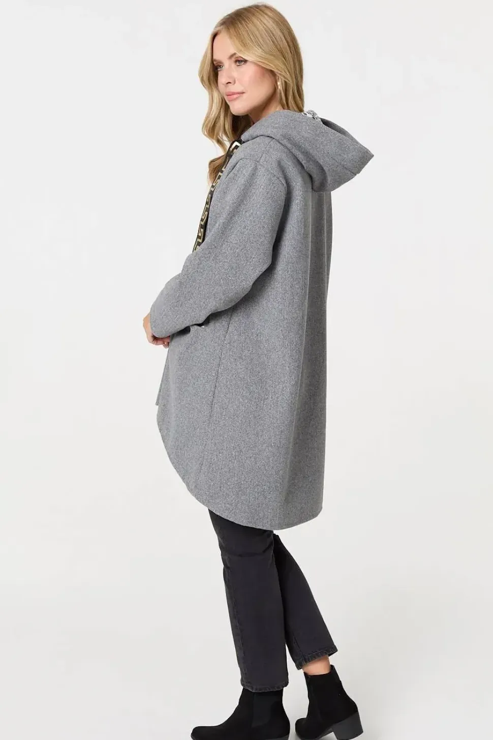 Contrast Trim Hood Turn-Up Sleeve Jacket