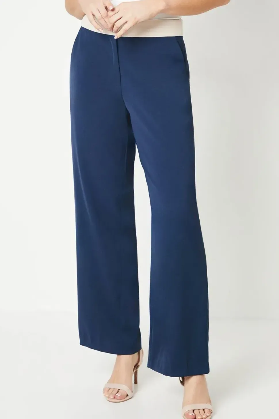Contrast Waistband Wide Leg Trouser
