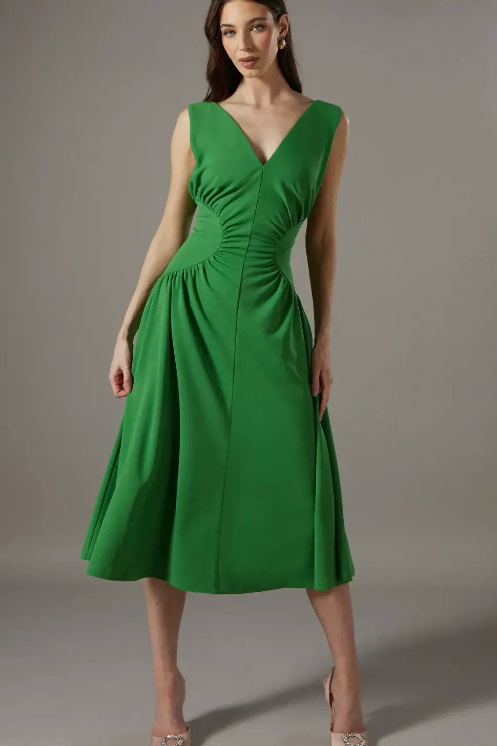 Contrast Waist Midi Dress